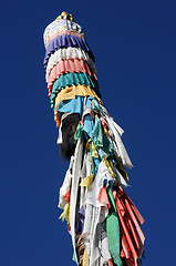 Image showing Prayer flags column in Tibet