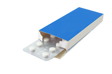 Image showing Pills tablets in open package on white background