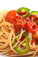 Image showing spicy italian pasta tomato and chili peppers sauce