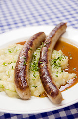 Image showing thuringian sausage with potato cucumber salad