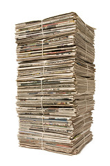 Image showing Towering stack of newspapers for recycling