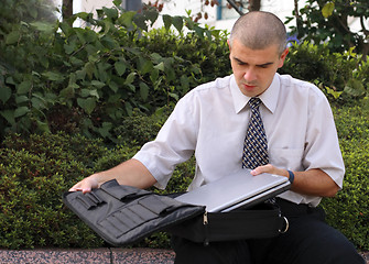 Image showing Outdoor computer work