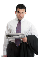 Image showing Businessman with financial news