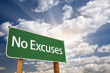 Image showing No Excuses Green Road Sign and Clouds