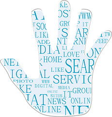 Image showing Illustration of the hand symbol, keywords on social media themes