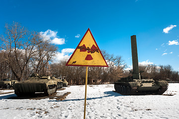 Image showing War machines with radioactivity sign at Chernobyl