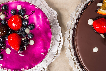 Image showing Delicious cakes on marble table