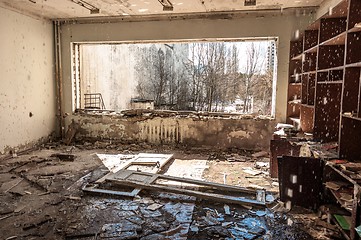 Image showing Water pouring down on wall in abandoned room in pripyat