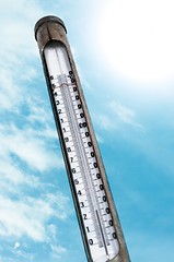 Image showing Old thermometer against blue sky