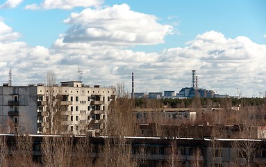 Image showing View from pripyat hotel with nuclear power plant, 2012