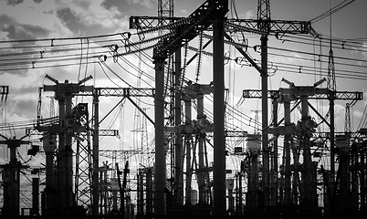 Image showing Electric Pylons in black and white