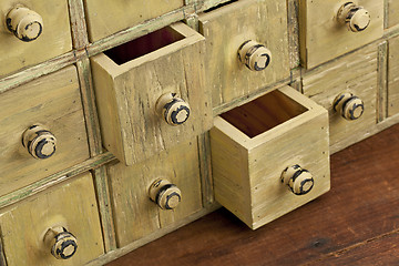 Image showing vintage apothecary drawer cabintet