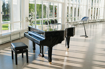 Image showing Grand piano in the hall shined by the sun