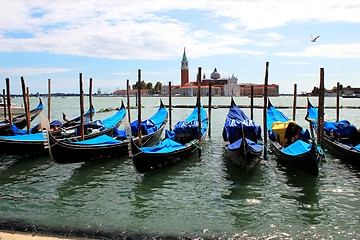 Image showing view of the drifting gondolas in Venice