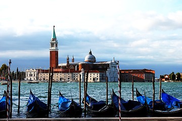 Image showing View of the drifting gondolas in Venice