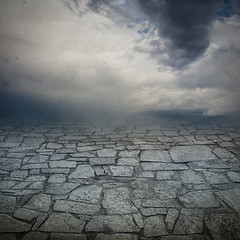 Image showing background of the sky and a stone bridge