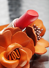 Image showing coral pink lipstick close-up