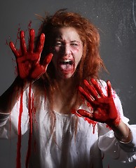 Image showing Horror Themed Image With Bleeding Freightened Woman