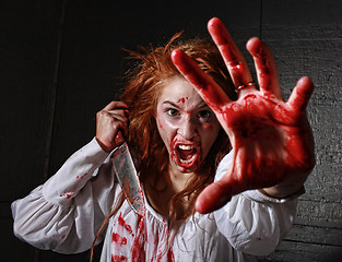 Image showing Horror Themed Image With Bleeding Freightened Woman