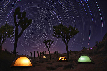 Image showing Light Painted Landscape of Camping and Stars