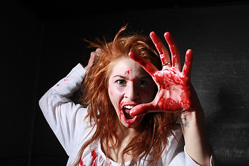 Image showing Horror Themed Image With Bleeding Freightened Woman