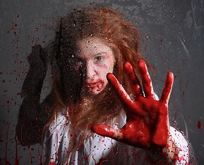 Image showing Horror Themed Image With Bleeding Freightened Woman