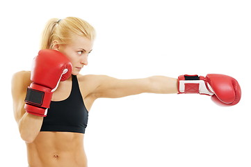 Image showing boxer woman with red boxing gloves