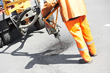 Image showing Asphalt patching roadworks