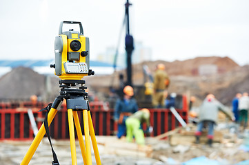 Image showing surveyor equipment theodolite at construction site