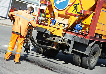 Image showing Asphalt patching roadworks