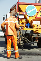 Image showing Asphalt patching roadworks
