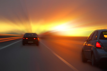 Image showing car at sunset on the highway