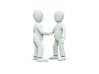 Image showing 3D characters in ties shake hands on a white background