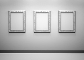 Image showing Gallery Interior with empty frames on wall