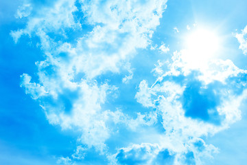 Image showing Blue sky with clouds and sun