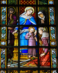 Image showing Stained glass window in Lier, Belgium (made in 1867) depicting the child Jesus and Mary