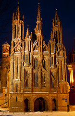 Image showing Church os St. Anne in Vilnius at night