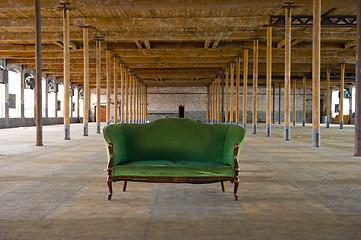 Image showing Antique Green Couch in old building