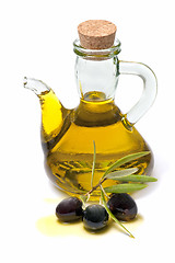 Image showing bottle of olive oil and fresh olives