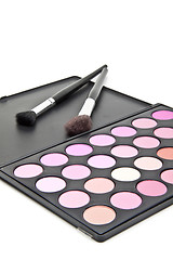 Image showing Makeup brushes and make-up eye shadows