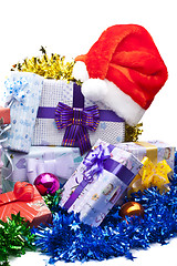 Image showing Gift boxes and christmas hat