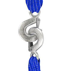 Image showing Two carabiners with knotted ropes