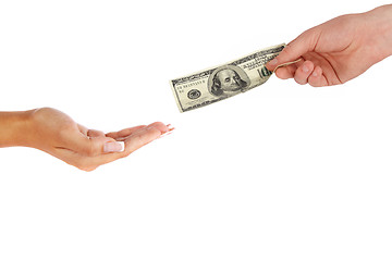 Image showing Hand giving money to other hand