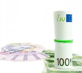 Image showing rolled pack of 100 euros