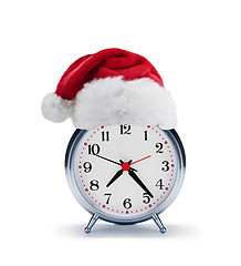 Image showing alarm clock with christmas santa hat