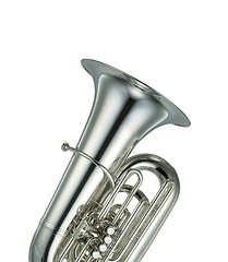 Image showing Large silver brass tuba on white background