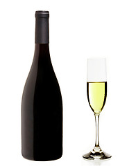 Image showing Bottle of champagne and champagne glass