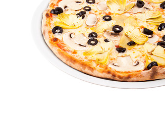 Image showing Pizza with olives and mushrooms