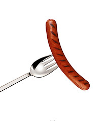 Image showing Close up of sausage and fork isolated