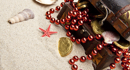 Image showing golden coins with marine treasures